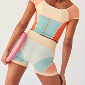 Free People Point Break Colorblock High-Rise Bike Shorts – Pastel Multi | XS/S